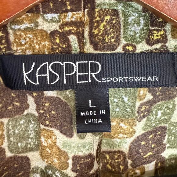 Kasper Sport L Green Print Top Tied Abstract Wearable Art Ugly Funky Office Work - Picture 4 of 8